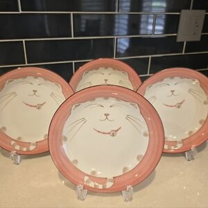 Cat Face Plates with Pink Border